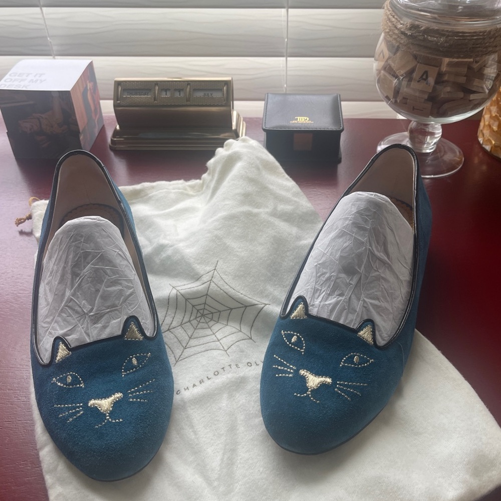 Charlotte Olympia Teal Kitty Flat